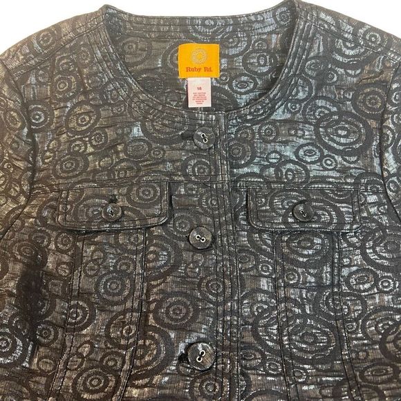 Ruby RD Women's Shiny Sparkly Metallic Button-down Blazer Black Size 14 NWT - Picture 5 of 11